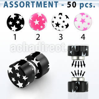 blk308 surtido piercings 50 plugs falsos acrilicos magneticos multi estrella distribuidor mayorista