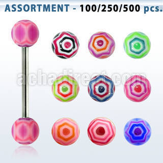 blk323 316l tongue barbell w 6mm spider web acrylic ball