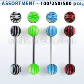 blk327 316l tongue barbell with 6mm zebra striped ball