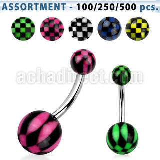 blk336 316l steel belly banana w 5 8mm acrylic checkered ball