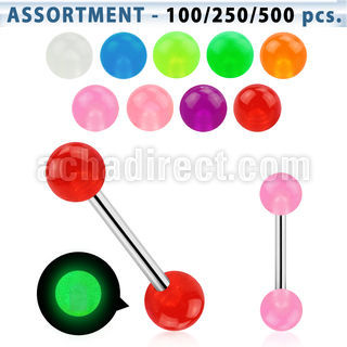 blk355 316l tongue barbell with 6mm glow in the dark ball