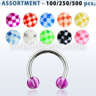 blk383 surtido piercings barbells circulares acero quirurgico variados bolas acrilicas cuadros 3mm brillan oscuridad 8mm distribuidor