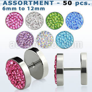 blk407 surtido piercings 50 plugs falsos acero 316l cristal ferido al por mayor