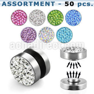 blk417 surtido piercings 50 plugs falsos magneticos acero quirurgico cristal ferido mayorista