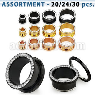 blk433 pvd plated 316l steel screw fit tunnel with crystal rim