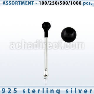 blk446 silver nose bones with 1 5mm black plated ball top