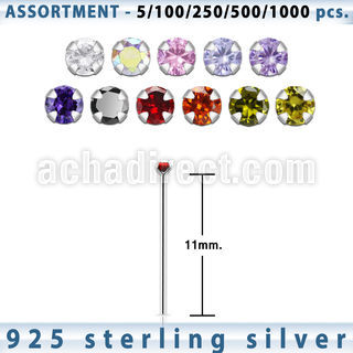 blk451 silver nose stud with 1 5mm round prong cz stone
