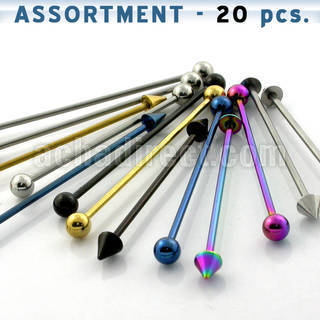 blk45 surtido piercings 20 barbells industriales acero quirurgico brillo espejo colores anodizados variados al por mayor