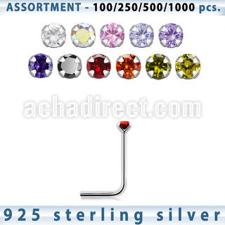 blk462 silver nose stud with 1 5mm round prong cz stone