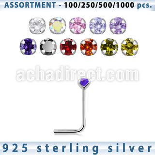 blk463 silver nose stud with 2mm round prong cz stone