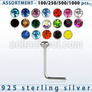 blk464 silver nose stud with 1 5mm round crystal top