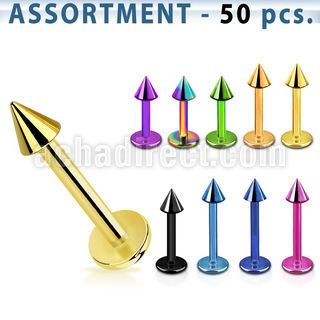 blk467 premium pvd plated 316l steel labret with 3mm cones