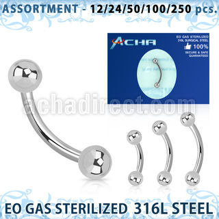 blk468 sterlized 316l steel eyebrow bananas with 3mm ball