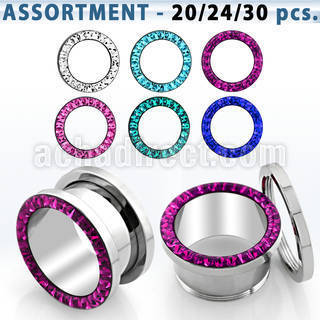 blk510 surtido piercings 20 24 30 dilataciones tunel acero quirurgico brillo espejo multi cristal ferido . al por mayor