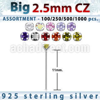 blk522 silver bend it nose studs w 2 5mm round prong set cz