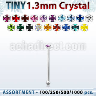 blk524 surtido por mayor piercings nariz plata piercings nariz hueso plata esterlina 925 0 6mm cristal redondo 1 25mm al por mayor