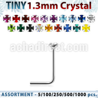 blk526 silver nose studs with 1 25mm round prong set crystal