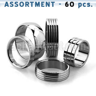 blk56 bulk of assorted sized 316l steel solid band rings