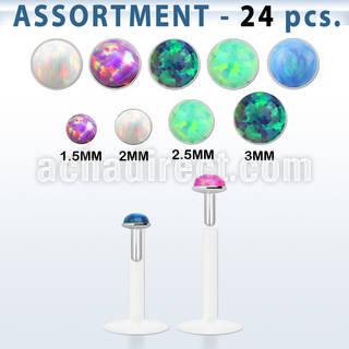 blk579 surtido piercings 24 labrets bio flexibles transparentes plateada presion opalo 1 5mm 3mm al por mayor