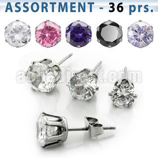 blk62 bulk of 316l steel ear stud w 6 8mm prong cz
