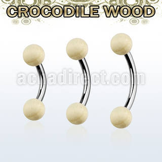 bncr5 piercing ombligo organico barra acero 316l bolas madera cocodrilo 5mm mayorista