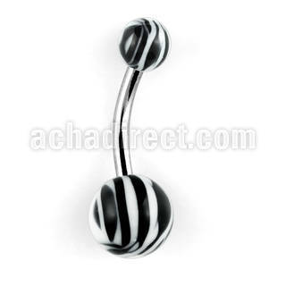 bndxt banana ombligo acero quirurgico bolas rayas cebra negras blancas acrilicas 5 8mm 10mm mayorista