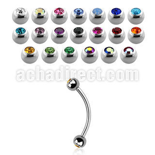 bne2c 316l steel eyebrow banana with 3mm bezel jewel ball