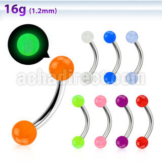 bneglb 316l steel eyebrow banana with 3mm acrylic luminous ball