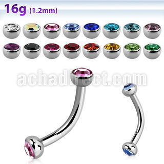 bnehjb3 316l steel eyebrow banana with 3mm bezel set balls