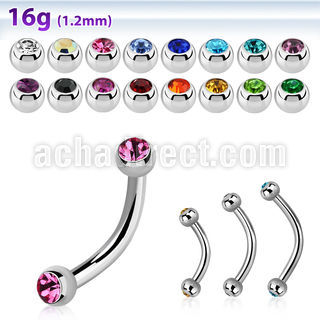 bnejb25 316l steel eyebrow banana w two tiny 2 5mm jewel balls