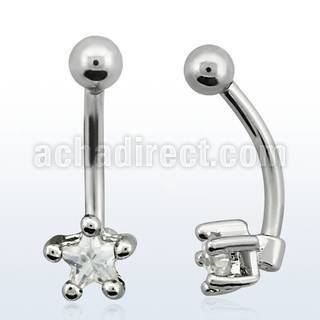 bnesrz 316l steel eyebrow banana with prong cz star 3mm ball