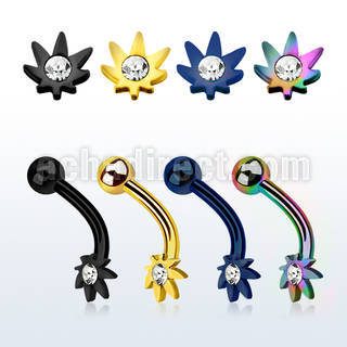 bnetmc anodize 316l steel eyebrow banana w marijuana w crystal