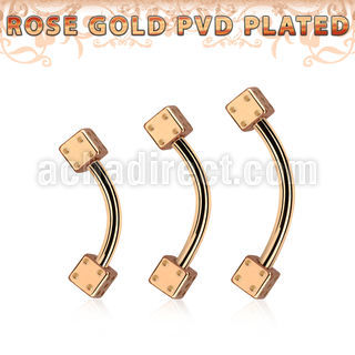 bnett2di rose gold steel eyebrow banana w 2 3mm dices