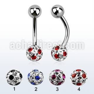 bnfr6a piercing ombligo acero quirurgico bola acero 5mm bola 6mm multi cristal ferido puntos distribuidor mayorista