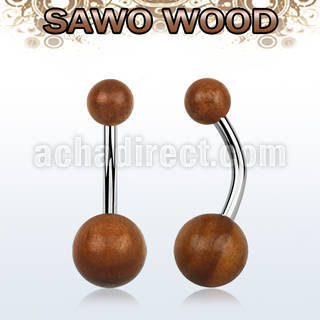 bngsw piercing ombligo organico barra 316l bolas madera sawo madera vieja 5 8mm distribuidor