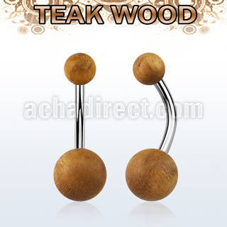bngte piercing ombligo organico barra 316l bolas madera teca 5 8mm al por mayor