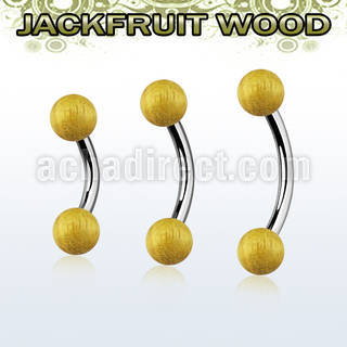 bnjf5 piercing ombligo organico barra acero 316l bolas madera jaca 5mm al por mayor