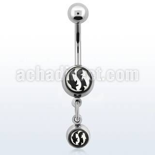 bnlgr7 316l steel belly banana w dangling dolphin logo balls