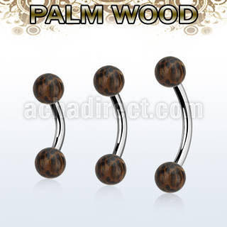 bnpl5 piercing ombligo organico barra acero 316l bolas madera palma 5mm al por mayor