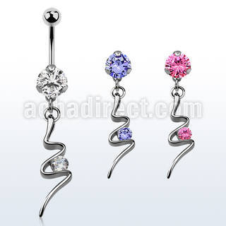 bnrz13 casted steel cz belly banana w swirl w a round cz