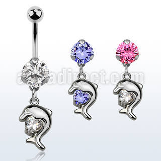 bnrz300 piercing ombligo acero quirurgico zirconia 8mm colgante delfin zirconita redonda 38 10mm distribuidor mayorista