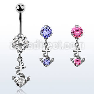 bnrz371 piercing ombligo acero quirurgico zirconia 8mm colgante ancla zirconita redonda 38 10mm mayorista