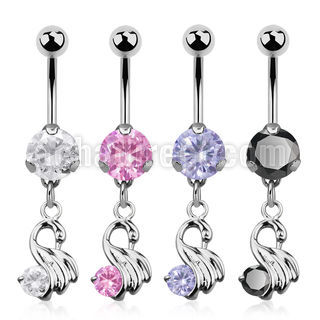 bnrz375 casted steel cz belly banana w little swan w round cz