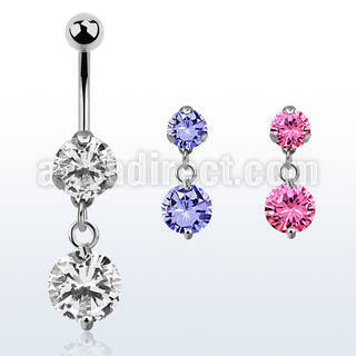 bnrz383 casted steel cz belly banana w twin prong set 10mm cz