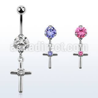 bnrz394 piercing ombligo acero quirurgico zirconia 8mm colgante cruz zirconia redonda centro 38 10mm venta