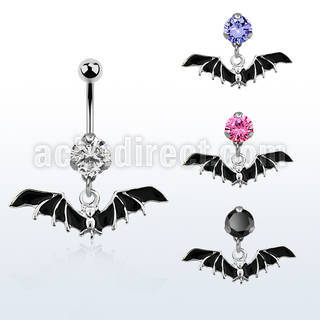 bnrz569 piercing ombligo acero quirurgico zirconia 8mm colgante murcielago negro 38 10mm distribuidor mayorista