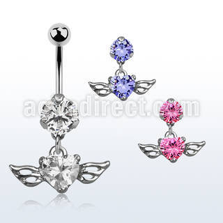 bnrz586 piercing ombligo acero quirurgico zirconia 8mm colgante corazon zirconia alas 38 10mm al por mayor