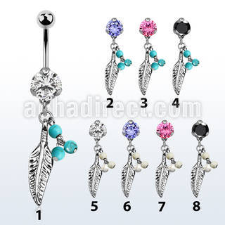 bnrz601b piercing ombligo acero quirurgico zirconia 8mm colgante pluma 3 bolas falsa turquesa 38 10mm distribuidor mayorista