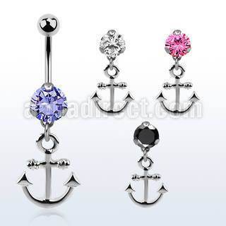 bnrz632 piercing ombligo acero quirurgico zirconia 8mm colgante liso ancla 38 10mm al por mayor