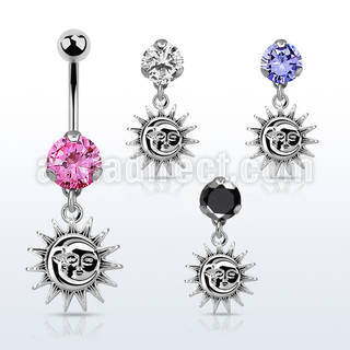 bnrz726 piercing ombligo acero quirurgico zirconia 8mm colgante liso sol plata mayorista